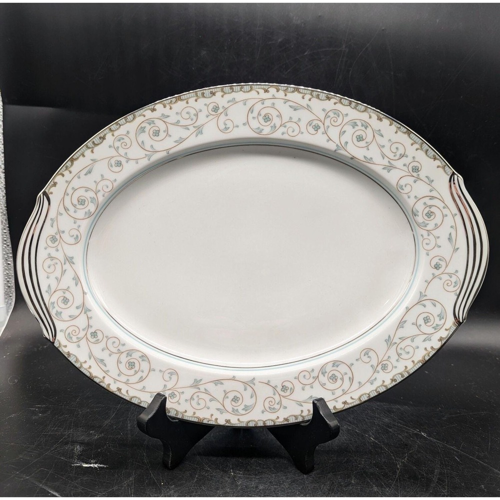 Vintage NORITAKE OXFORD 13.75" Oval Serving Platter Flower Floral Porcelain